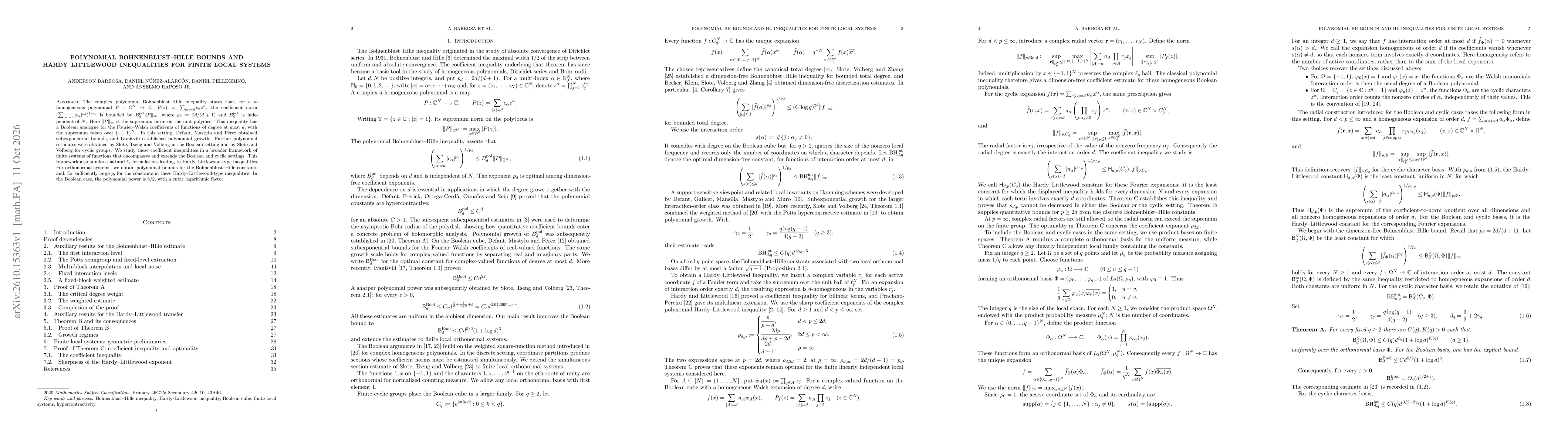 Thumbnail for Polynomial Bohnenblust--Hille Bounds and Hardy--Littlewood Inequalities for Finite Local Systems