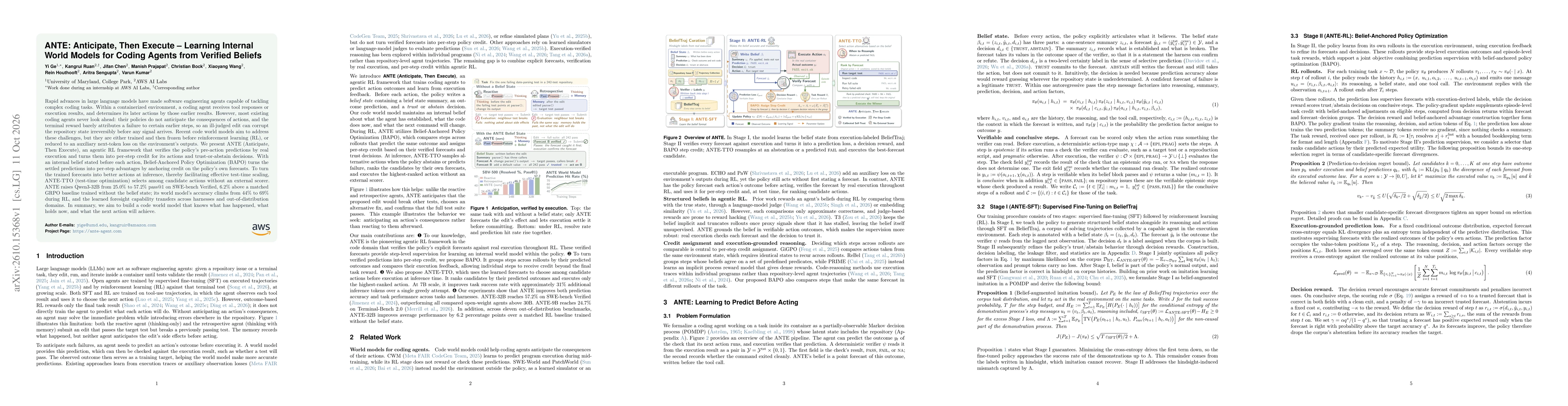 Thumbnail for ANTE: Anticipate, Then Execute -- Learning Internal World Models for Coding Agents from Verified Beliefs