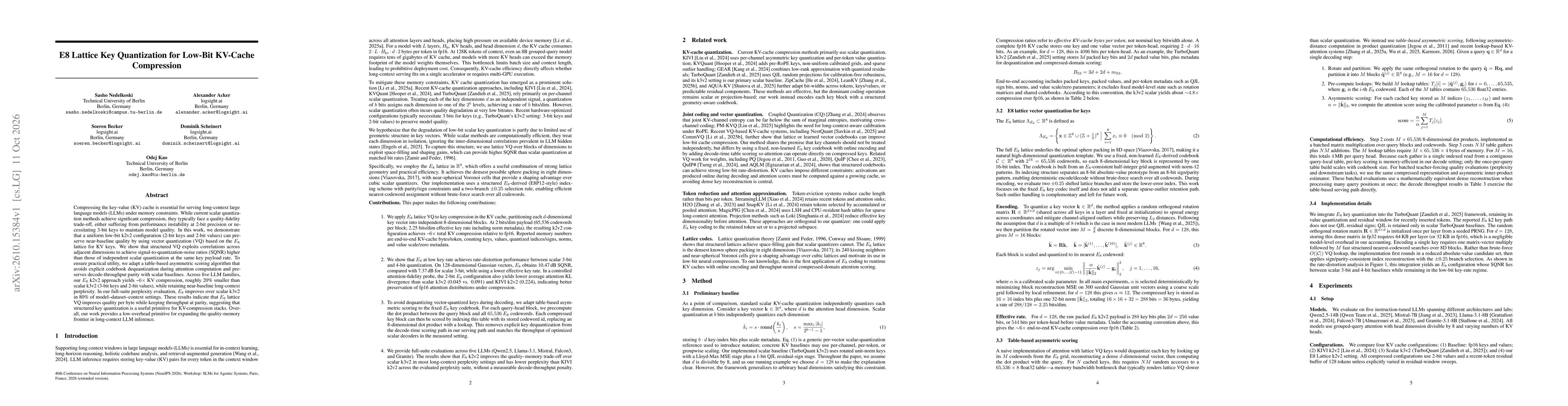Thumbnail for E8 Lattice Key Quantization for Low-Bit KV-Cache Compression