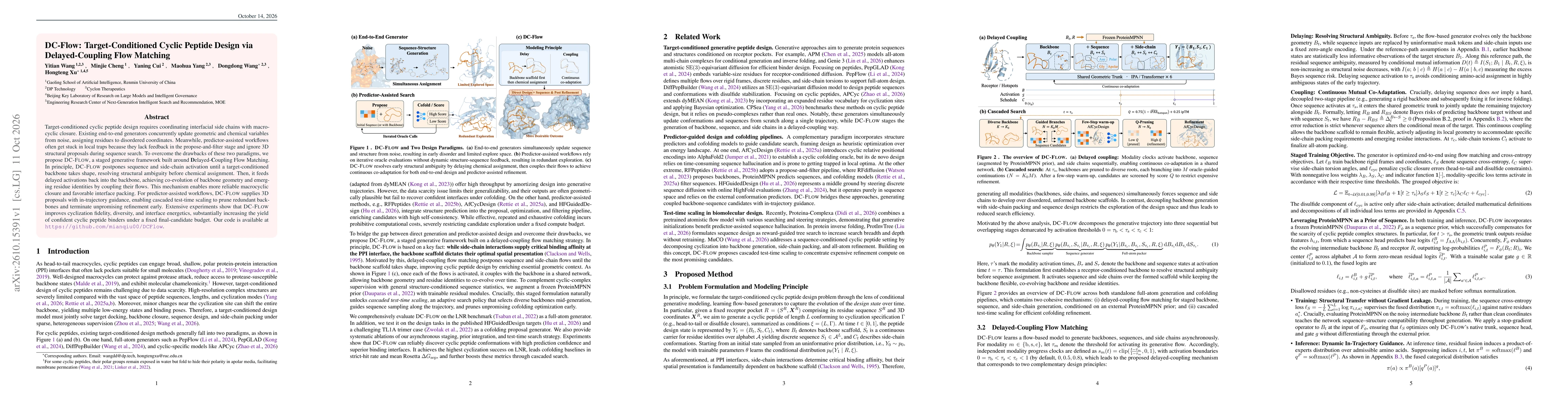 Thumbnail for DC-Flow: Target-Conditioned Cyclic Peptide Design via Delayed-Coupling Flow Matching
