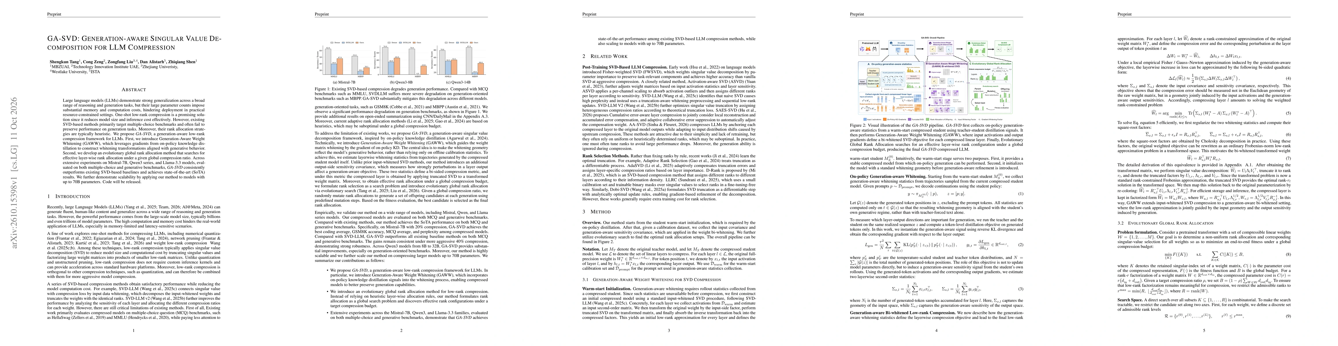 Thumbnail for GA-SVD: Generation-aware Singular Value Decomposition for LLM Compression