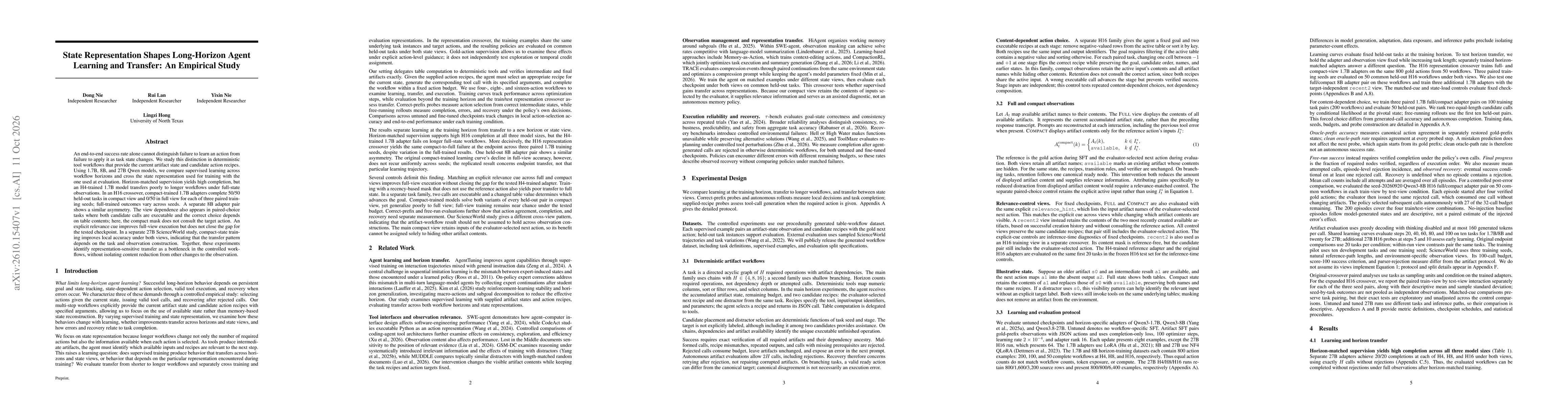 Thumbnail for State Representation Shapes Long-Horizon Agent Learning and Transfer: An Empirical Study
