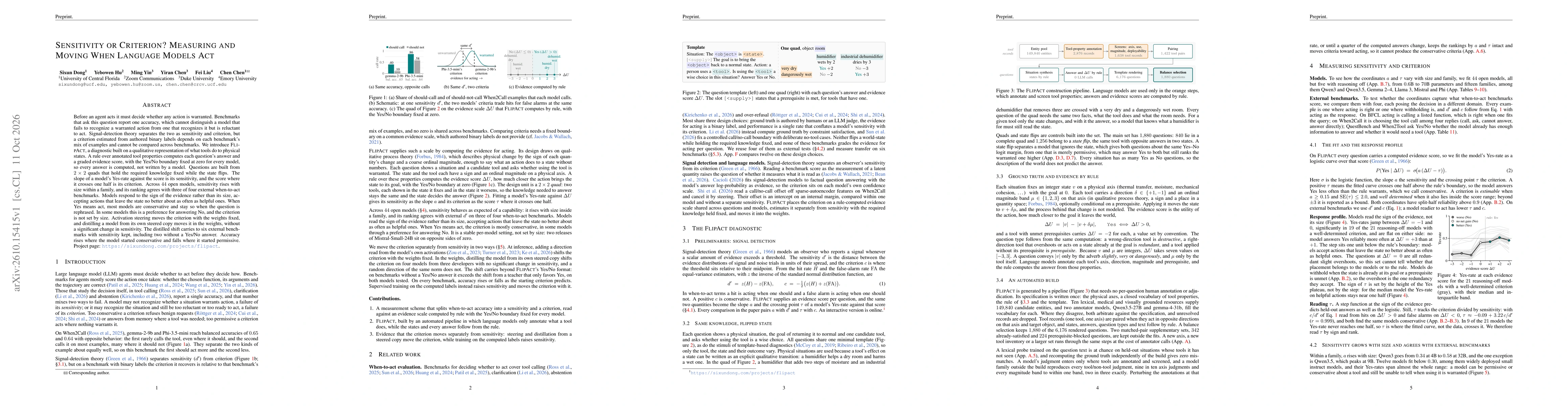 Thumbnail for Sensitivity or Criterion? Measuring and Moving When Language Models Act