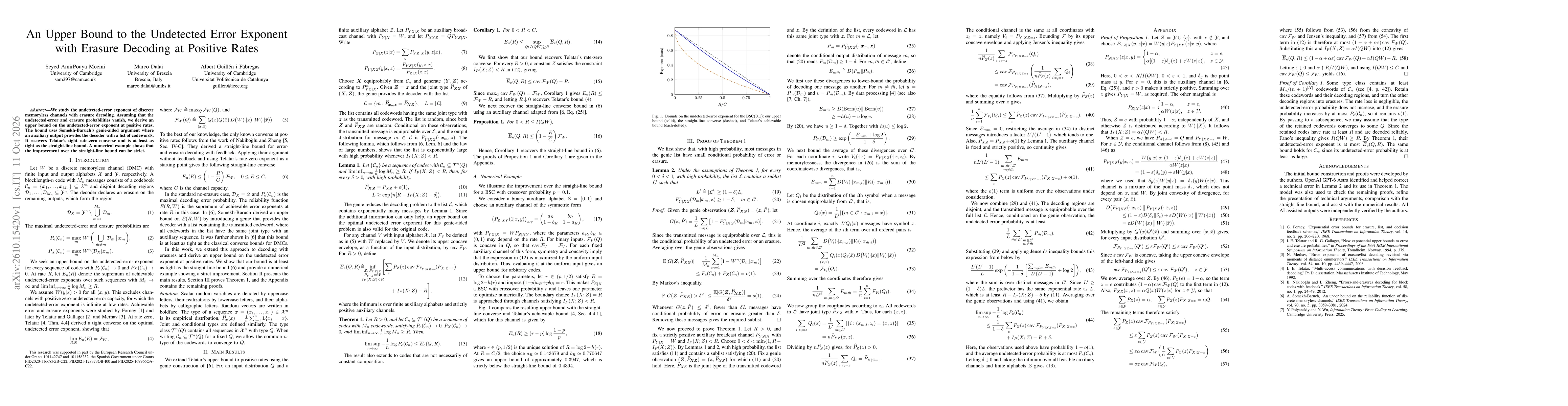 Thumbnail for An Upper Bound to the Undetected Error Exponent with Erasure Decoding at Positive Rates