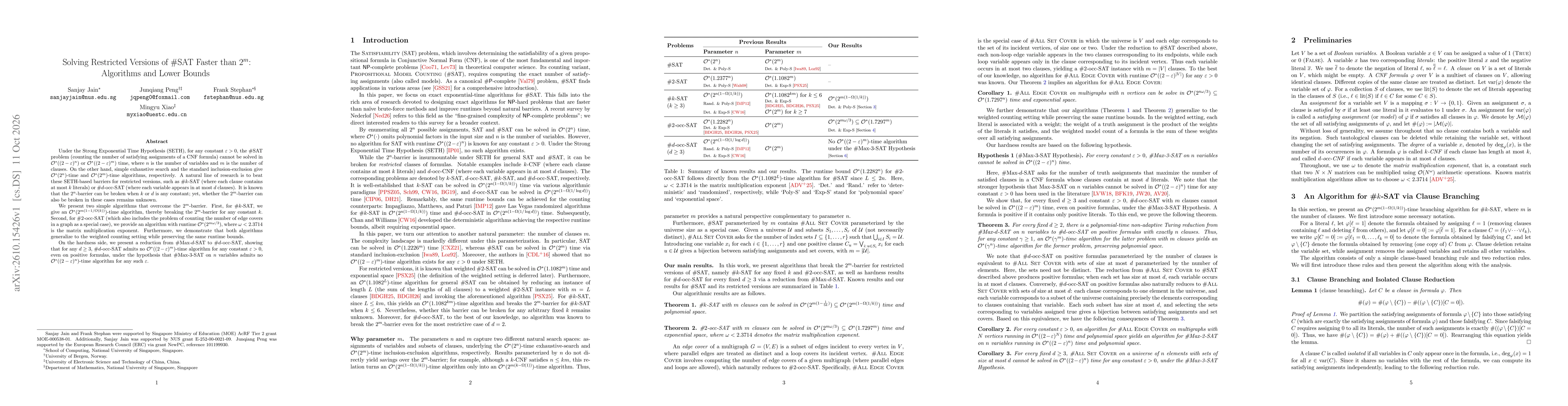 Thumbnail for Solving Restricted Versions of #SAT Faster than $2^m$: Algorithms and Lower Bounds