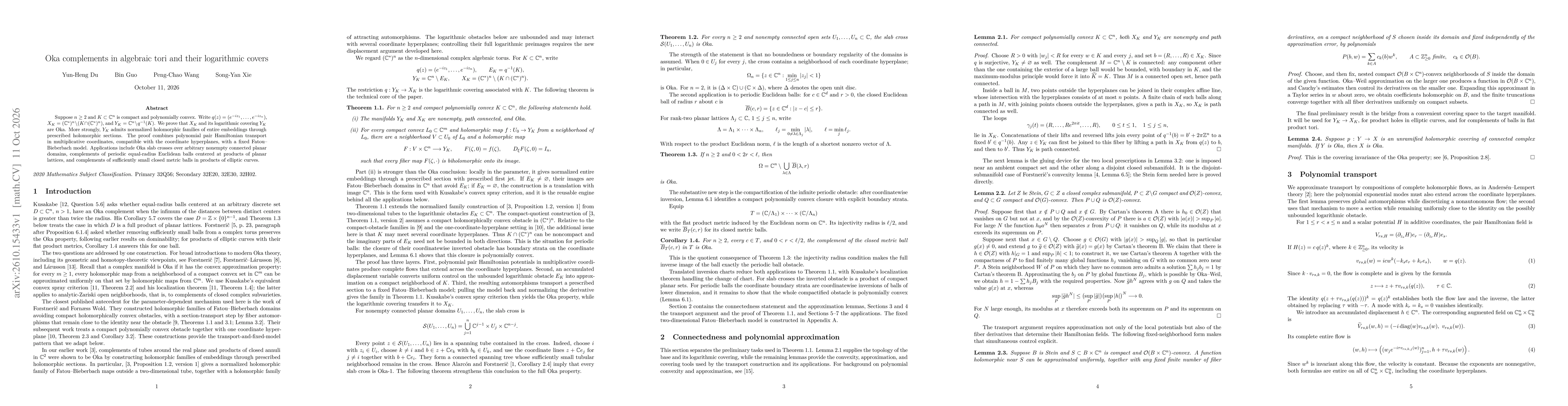 Thumbnail for Oka complements in algebraic tori and their logarithmic covers