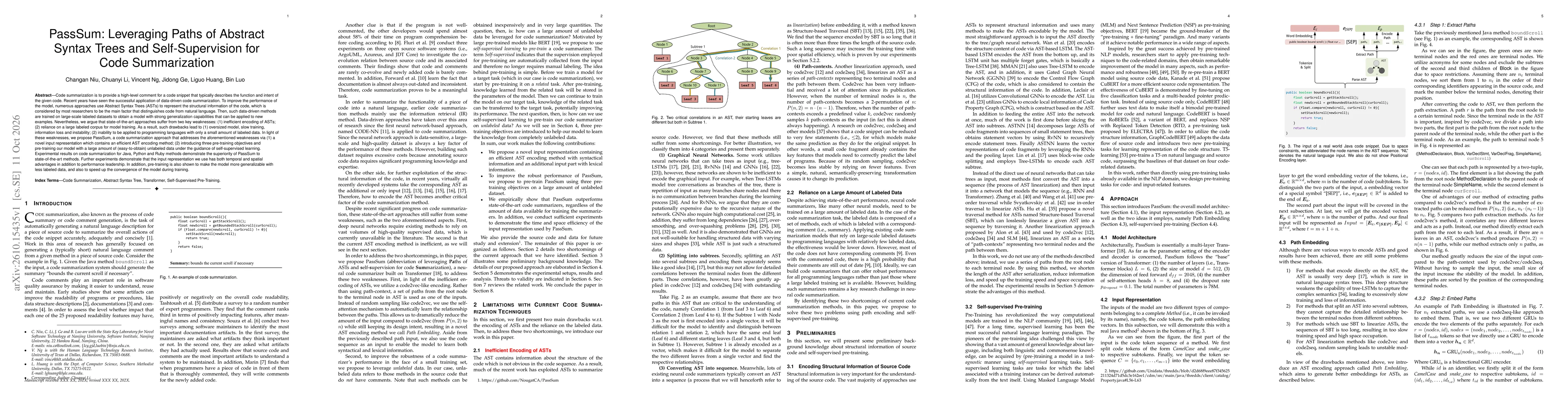 Thumbnail for PassSum: Leveraging Paths of Abstract Syntax Trees and Self-Supervision for Code Summarization