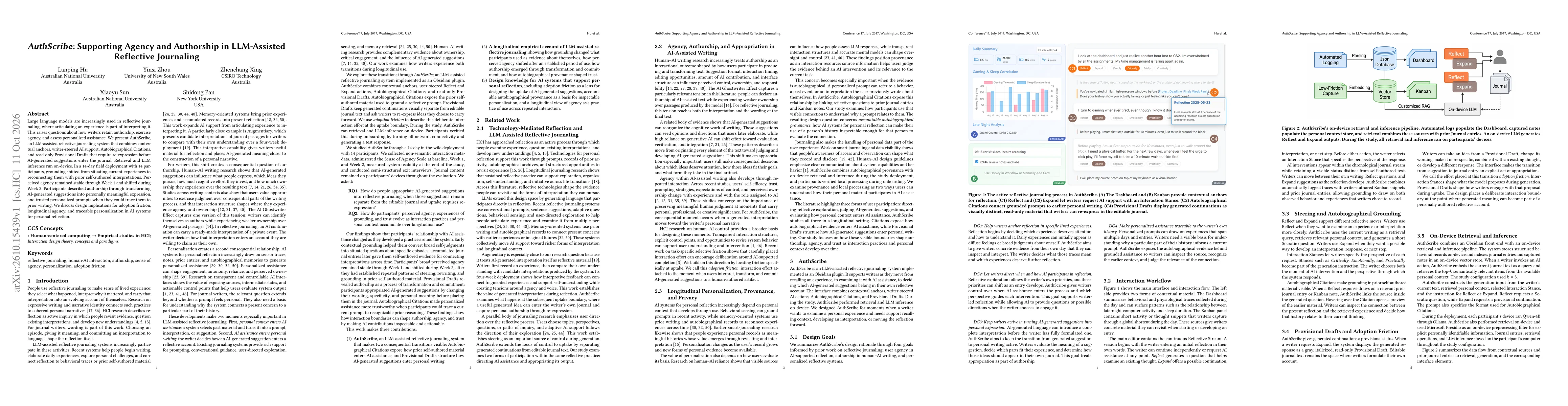 Thumbnail for AuthScribe: Supporting Agency and Authorship in LLM-Assisted Reflective Journaling
