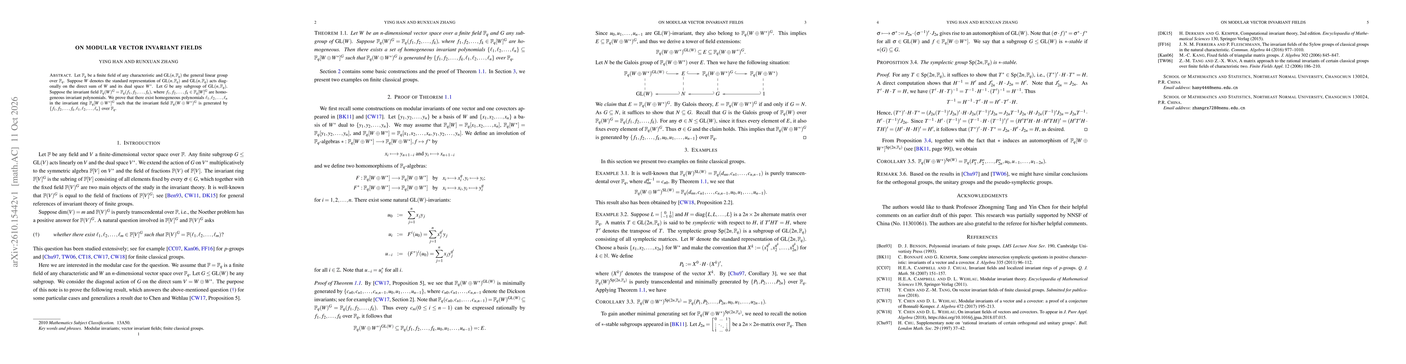 Thumbnail for On modular vector invariant fields