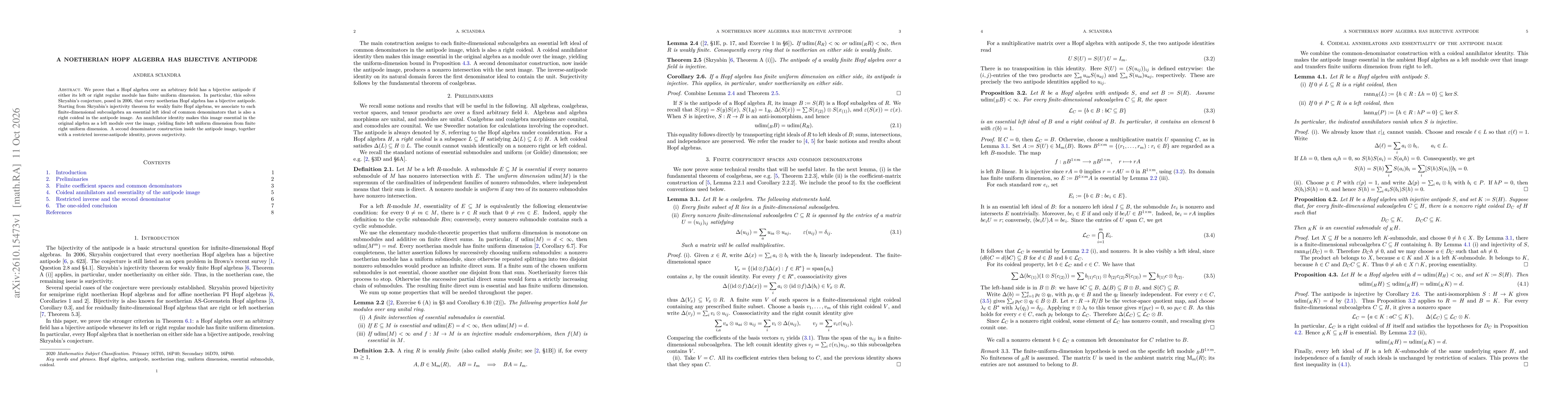 Thumbnail for A noetherian Hopf algebra has bijective antipode