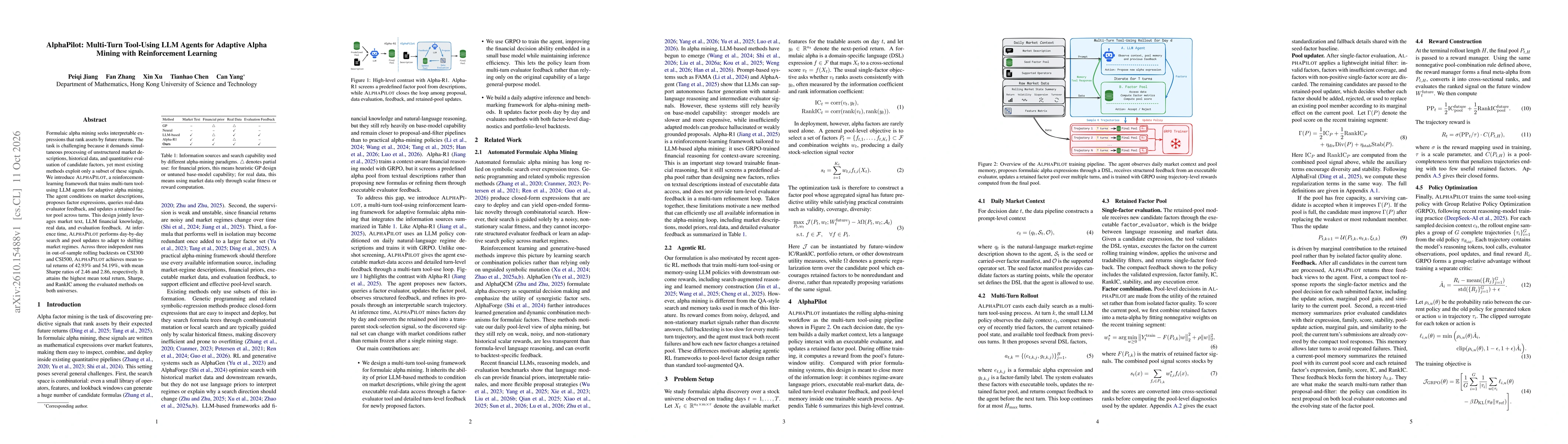 Thumbnail for AlphaPilot: Multi-Turn Tool-Using LLM Agents for Adaptive Alpha Mining with Reinforcement Learning