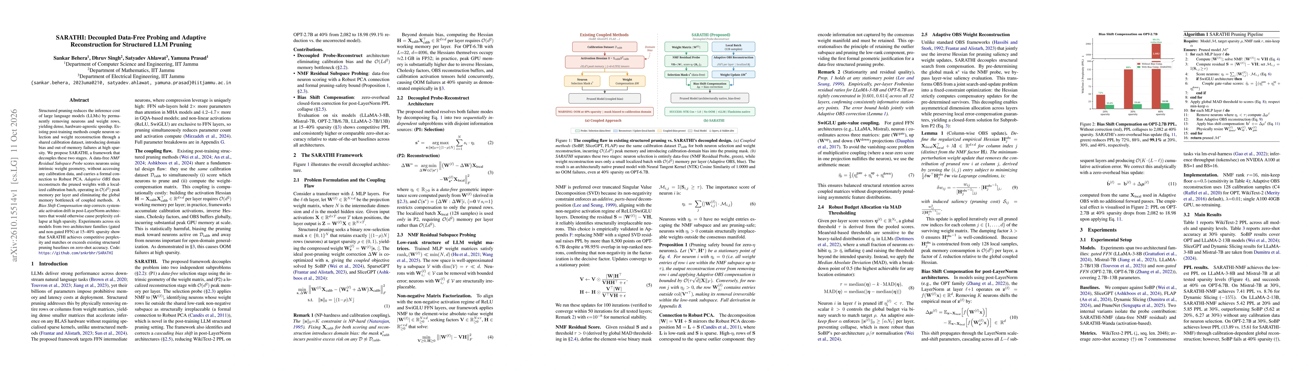 Thumbnail for SARATHI: Decoupled Data-Free Probing and Adaptive Reconstruction for Structured LLM Pruning