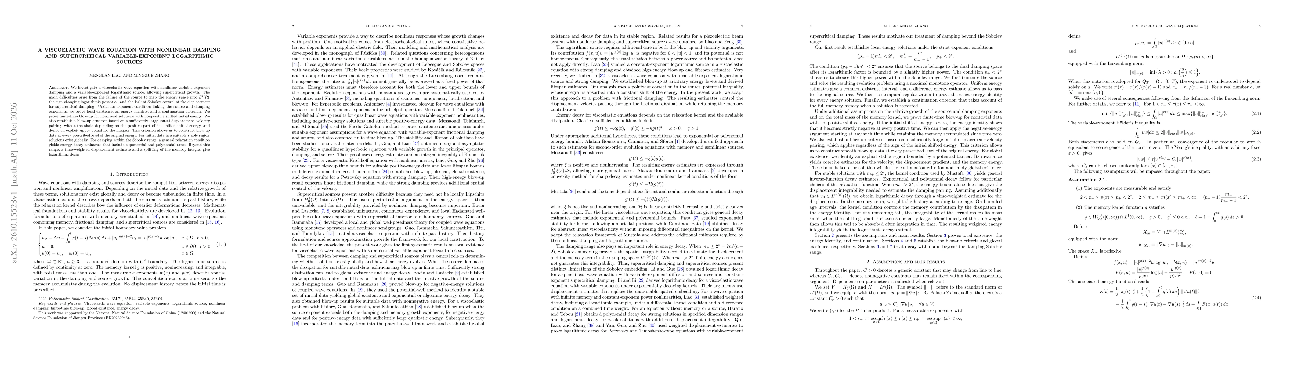 Thumbnail for A Viscoelastic Wave Equation with Nonlinear Damping and Supercritical Variable-Exponent Logarithmic Sources
