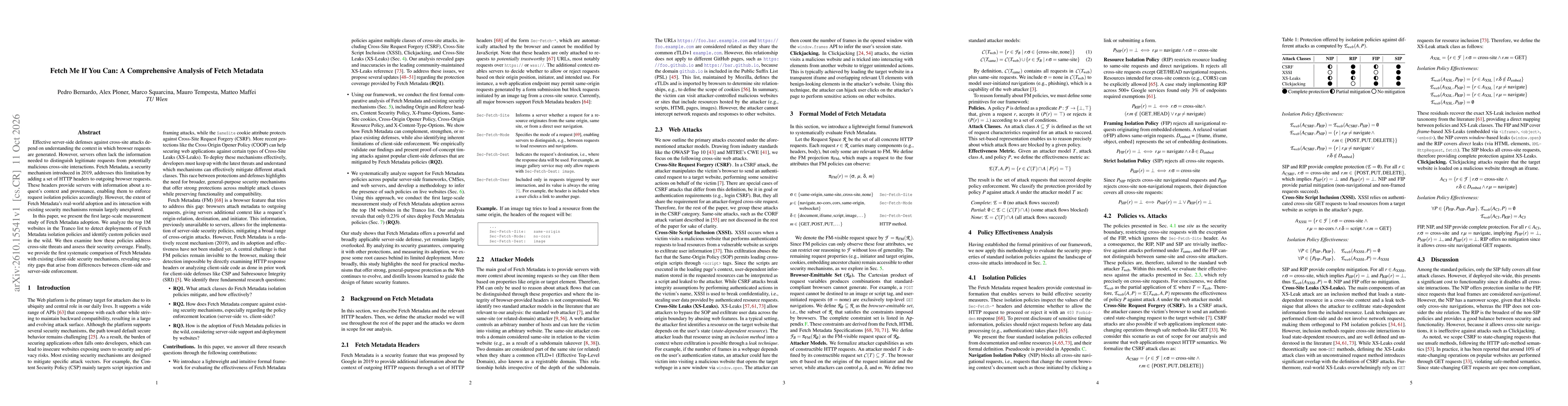 Thumbnail for Fetch Me If You Can: A Comprehensive Analysis of Fetch Metadata