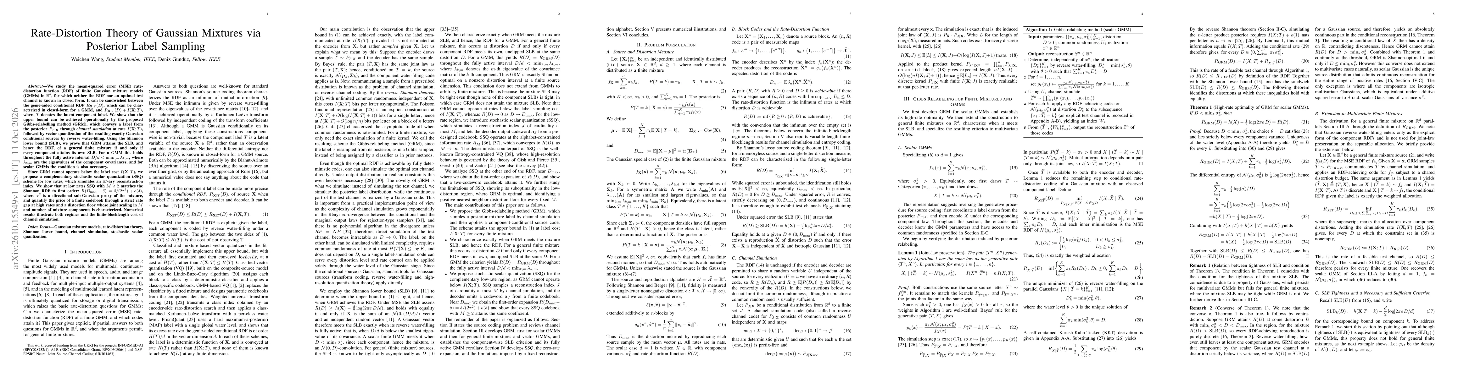 Thumbnail for Rate-Distortion Theory of Gaussian Mixtures via Posterior Label Sampling
