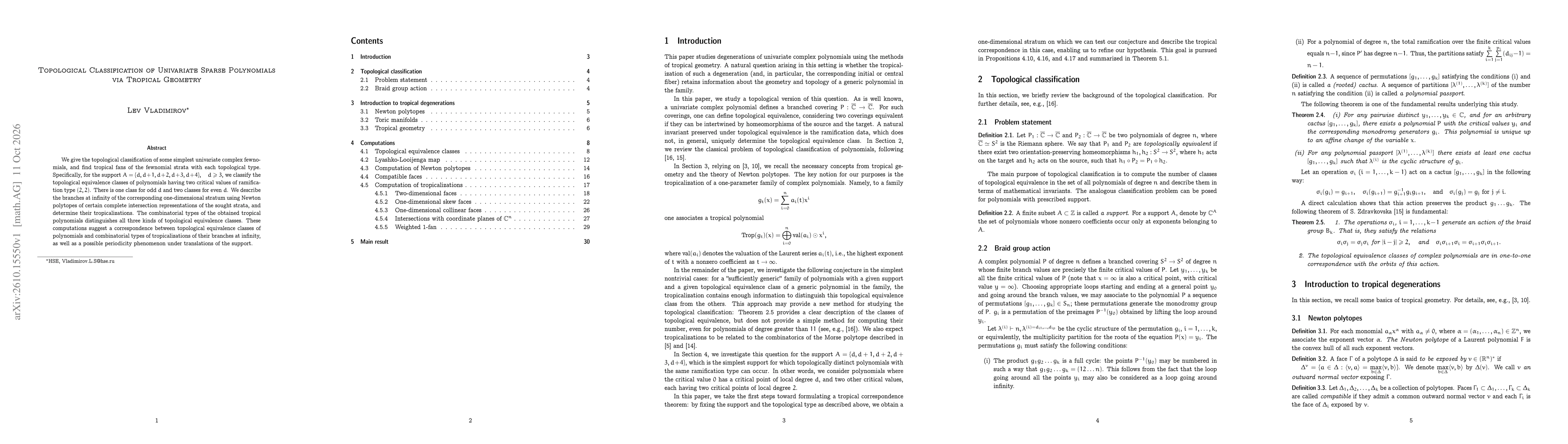 Thumbnail for Topological Classification of Univariate Sparse Polynomials via Tropical Geometry