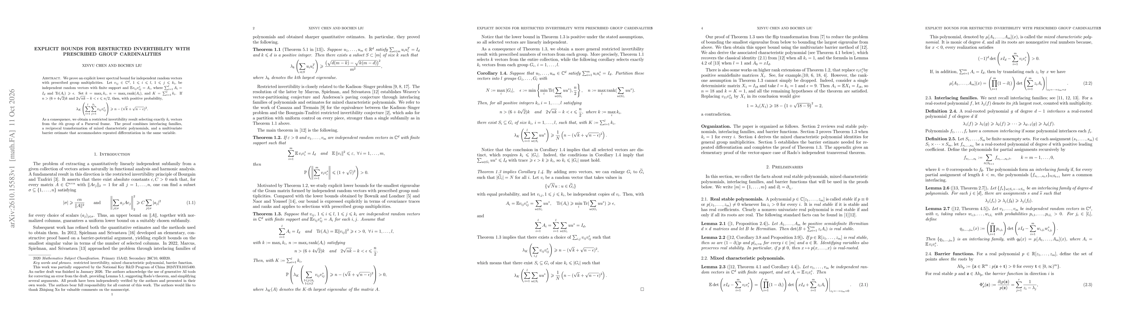 Thumbnail for Explicit Bounds for Restricted Invertibility with Prescribed Group Cardinalities