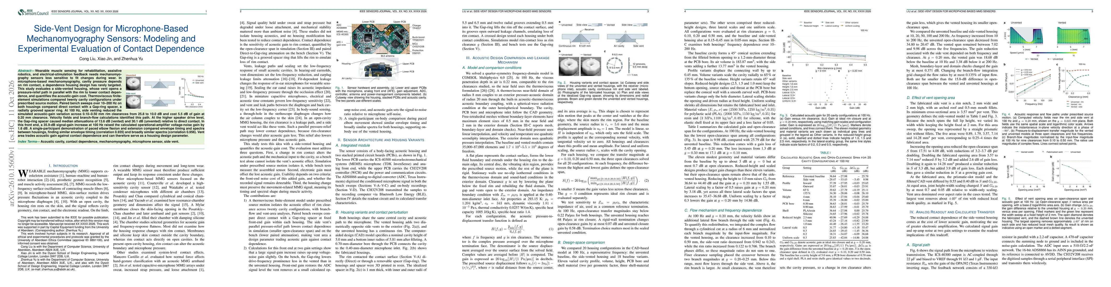 Thumbnail for Side-Vent Design for Microphone-Based Mechanomyography Sensors: Modeling and Experimental Evaluation of Contact Dependence