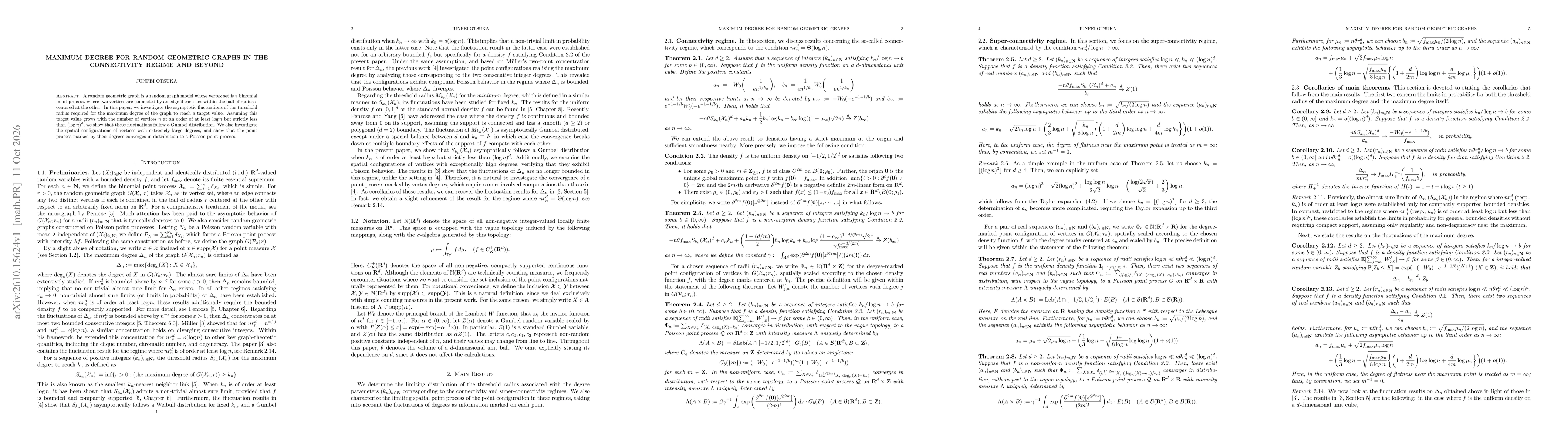 Thumbnail for Maximum degree for random geometric graphs in the connectivity regime and beyond