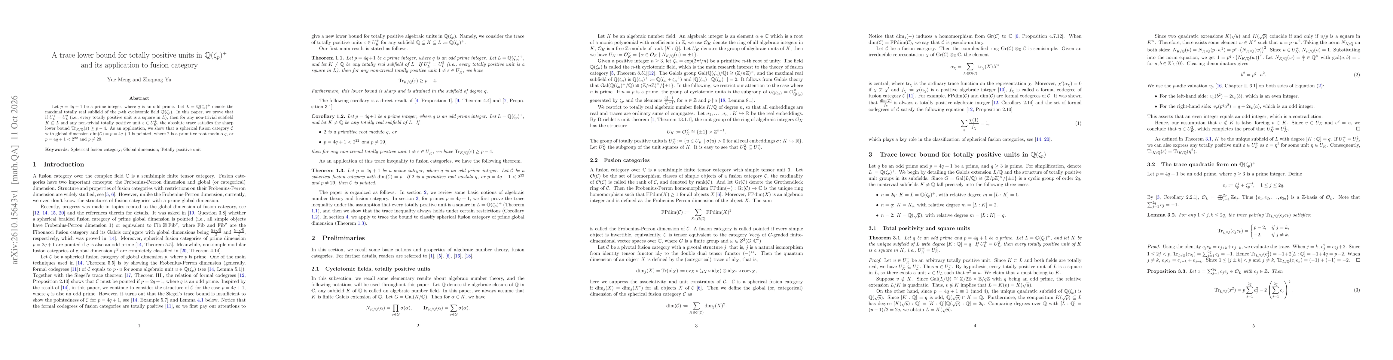Thumbnail for A trace lower bound for totally positive units in $\mathbb{Q}(ζ_p)^+$ and its application to fusion category