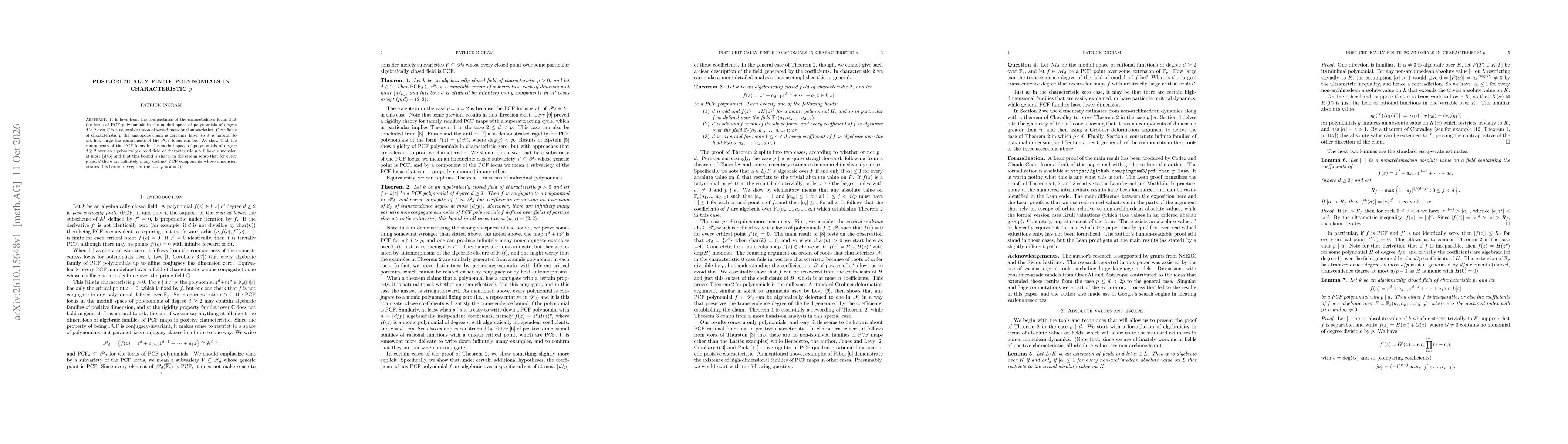 Thumbnail for Post-critically finite polynomials in characteristic $p$