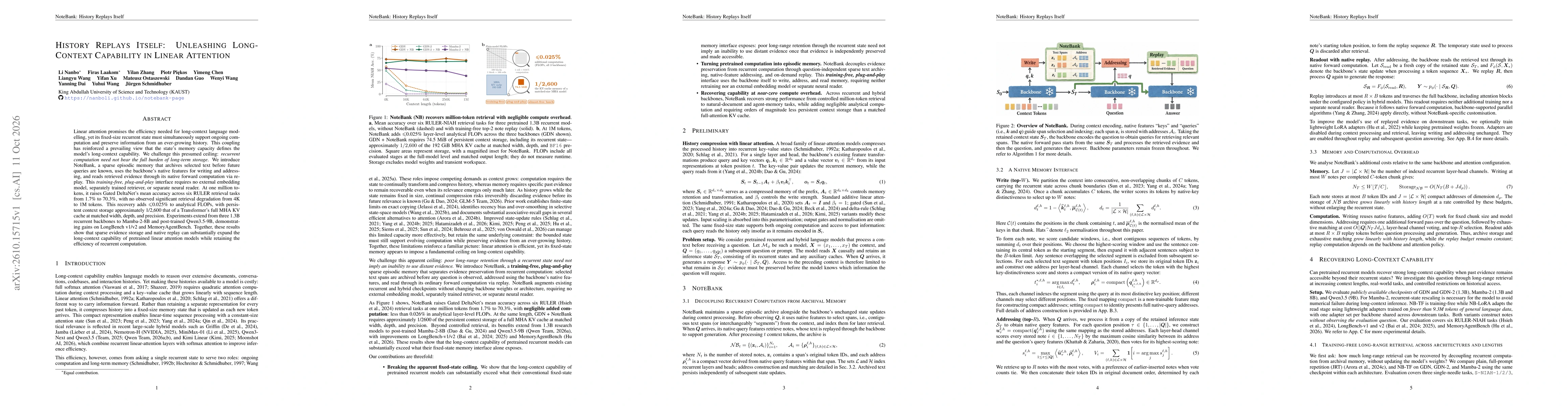 Thumbnail for History Replays Itself: Unleashing Long-Context Capability in Linear Attention
