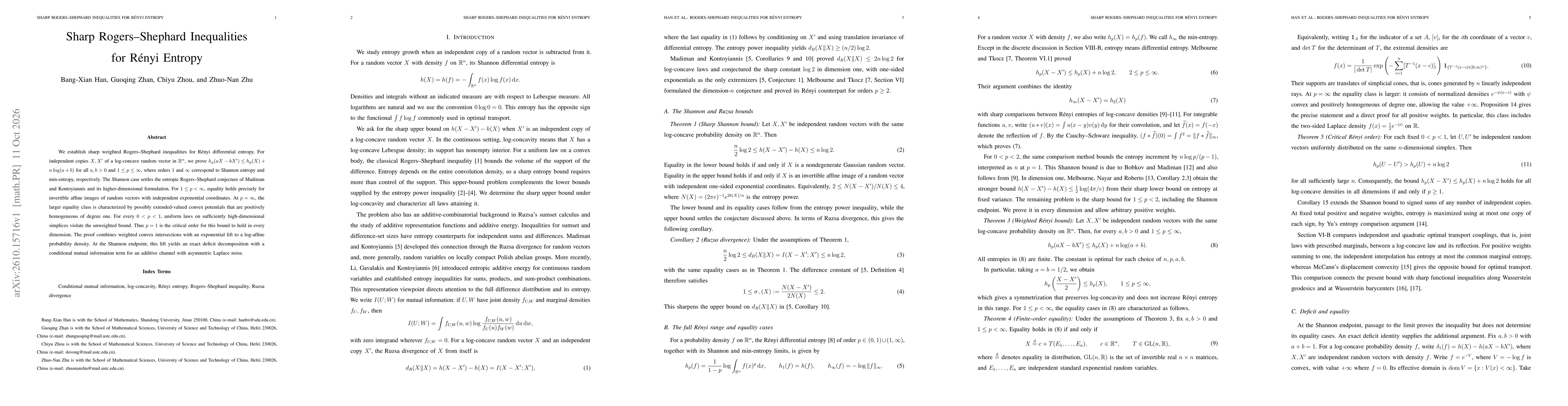 Thumbnail for Sharp Rogers--Shephard Inequalities for Rényi Entropy