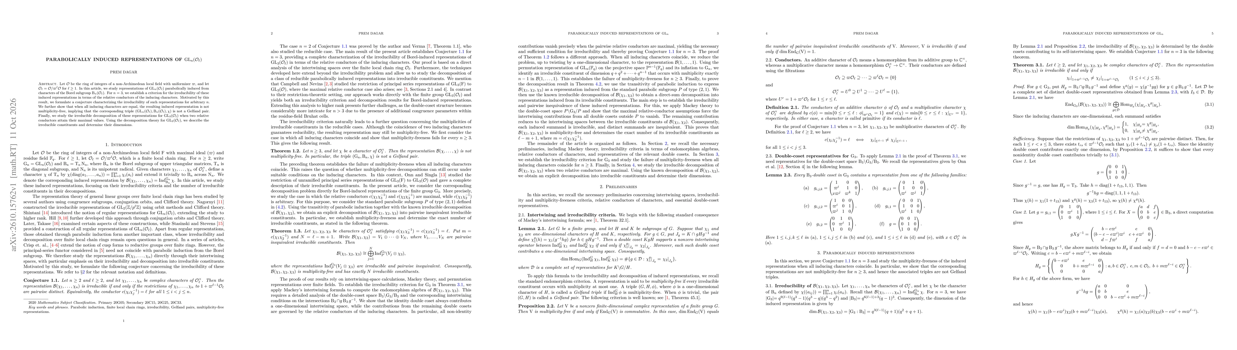 Thumbnail for Parabolically induced representations of $GL_n(O_l)$