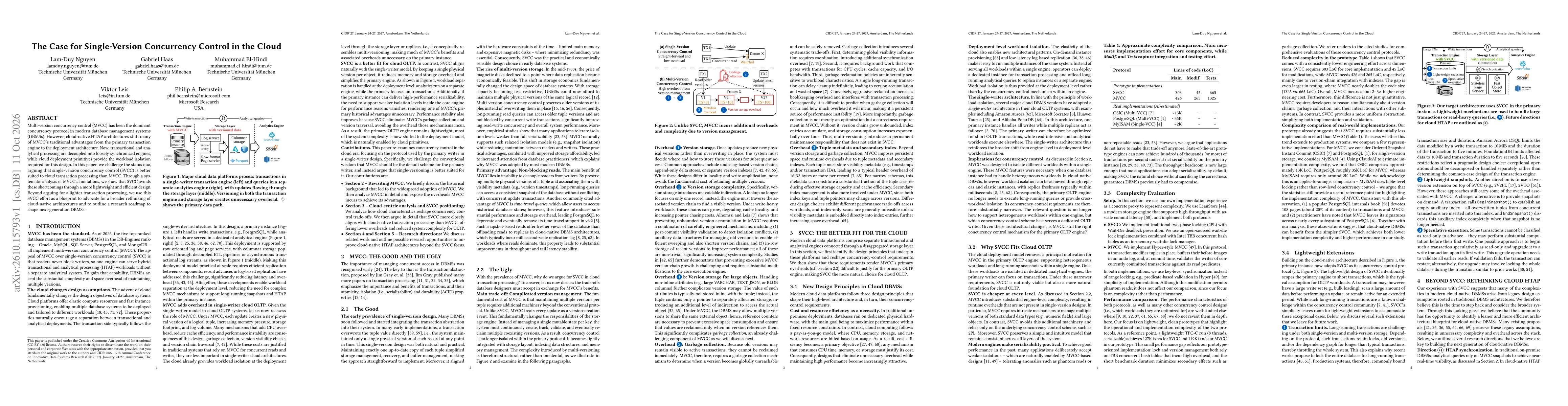 Thumbnail for The Case for Single-Version Concurrency Control in the Cloud