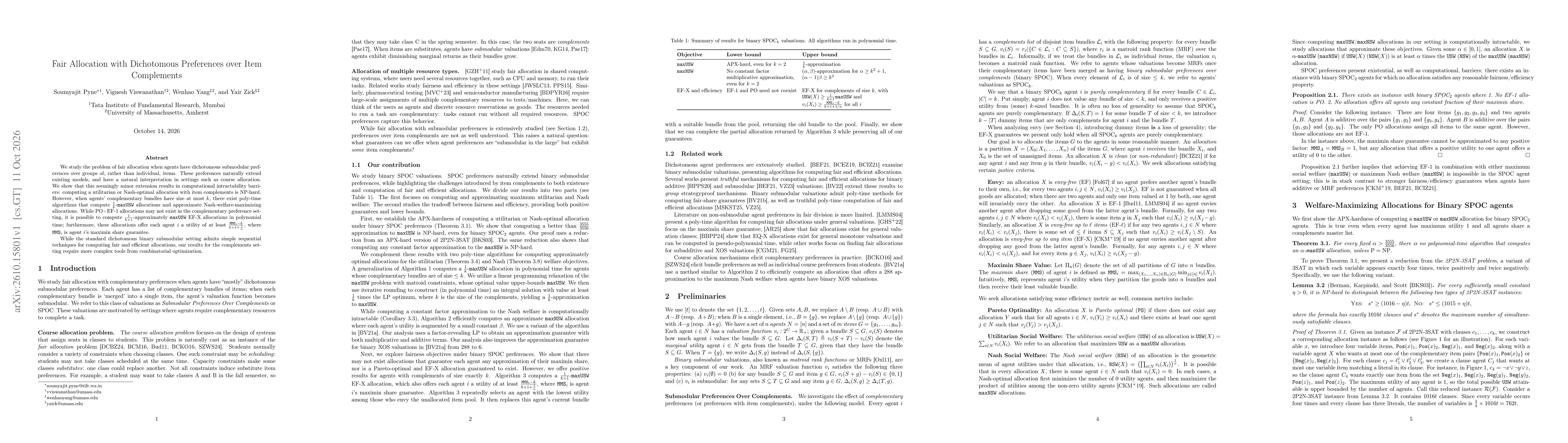 Thumbnail for Fair Allocation with Dichotomous Preferences over Item Complements