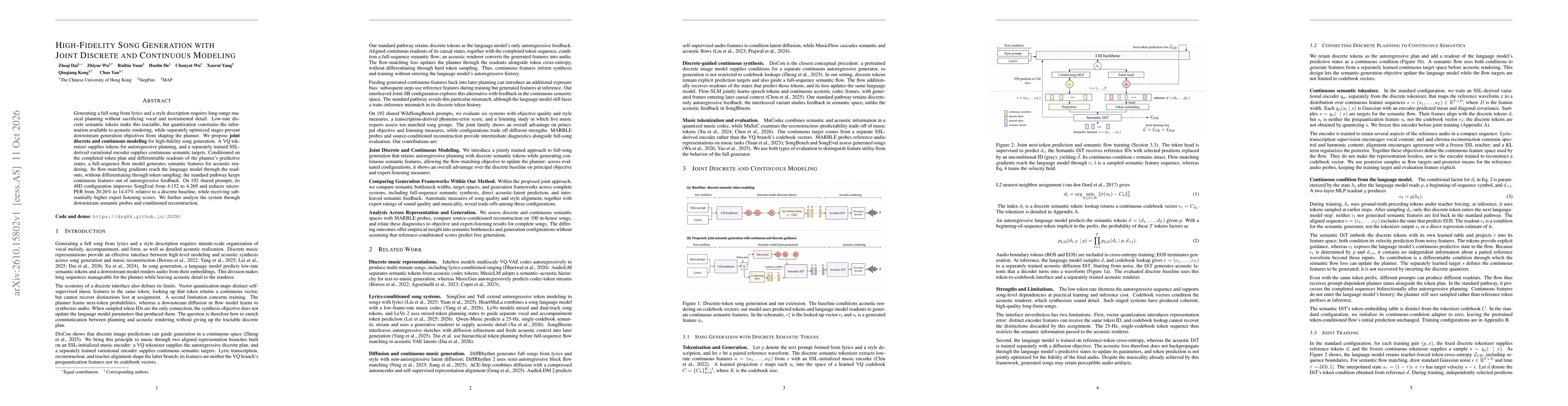 Thumbnail for High-Fidelity Song Generation with Joint Discrete and Continuous Modeling