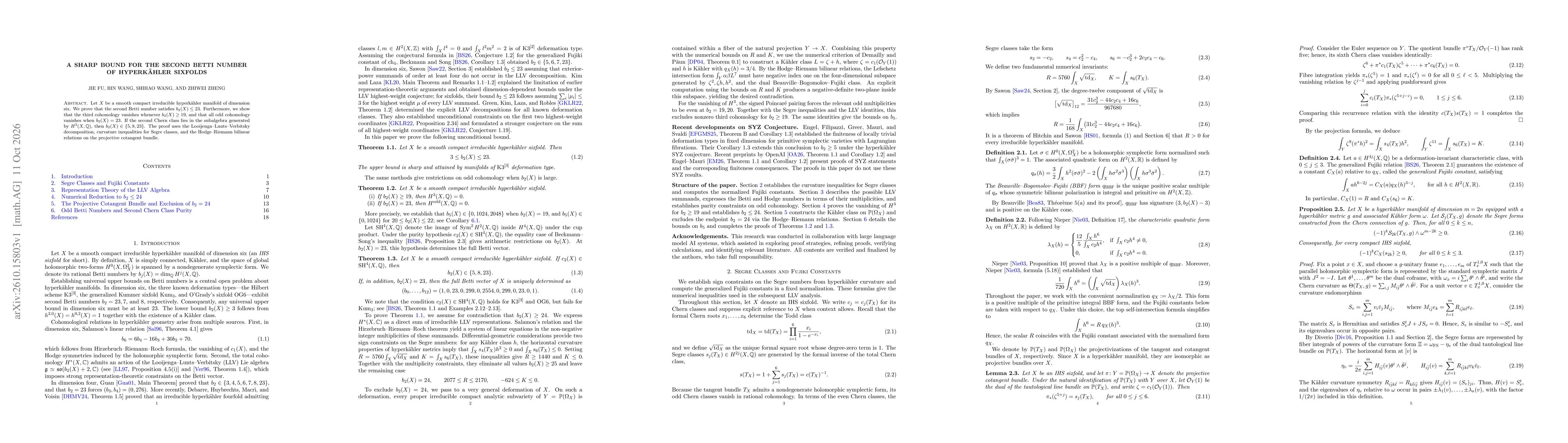 Thumbnail for A Sharp Bound for the Second Betti Number of Hyperkähler Sixfolds