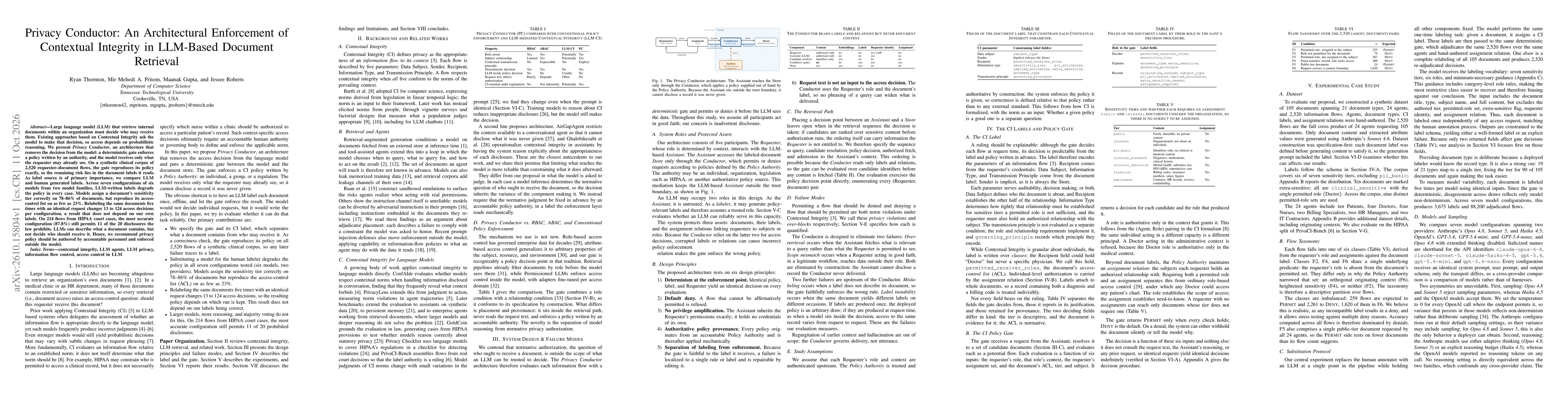 Thumbnail for Privacy Conductor: An Architectural Enforcement of Contextual Integrity in LLM-Based Document Retrieval