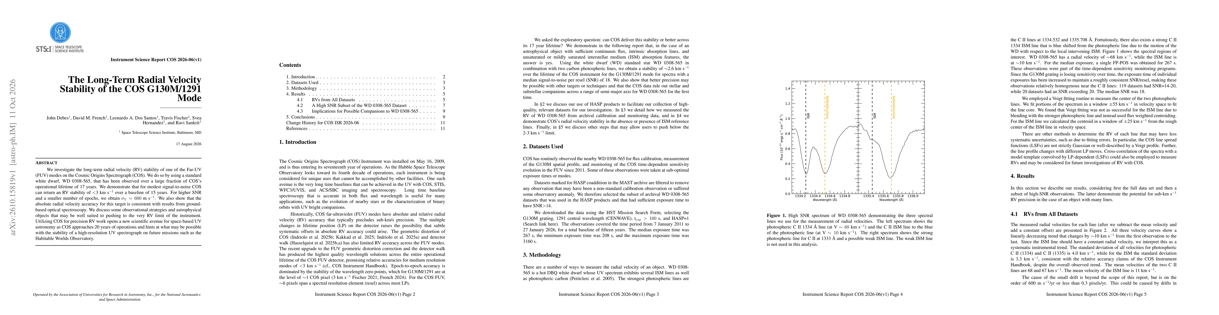 Thumbnail for The Long-Term Radial Velocity Stability of the COS G130M/1291 Mode