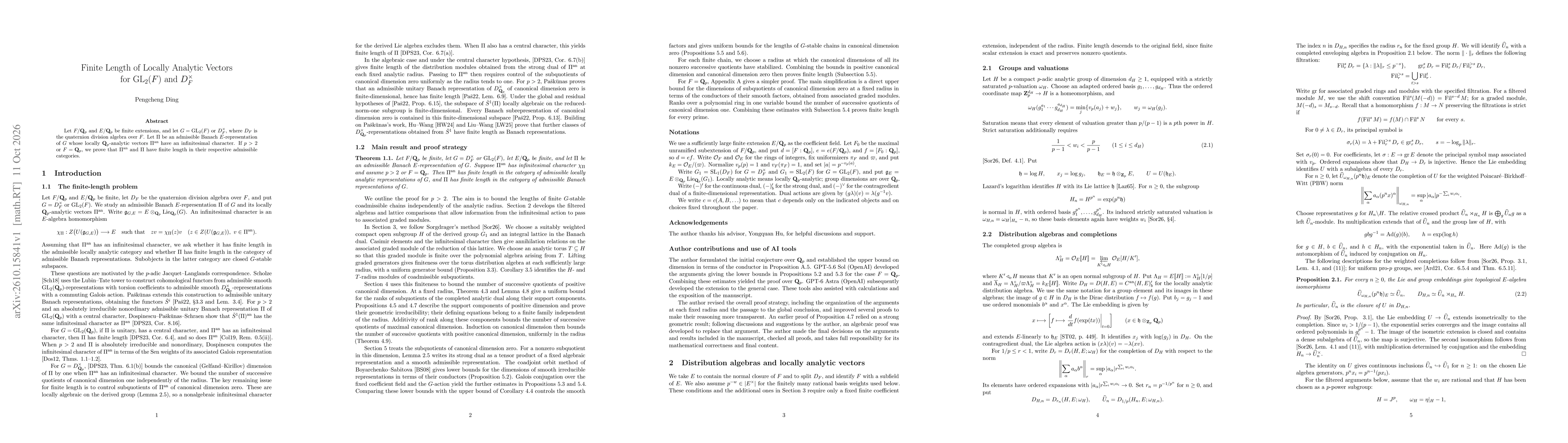 Thumbnail for Finite Length of Locally Analytic Vectors for $\mathrm{GL}_2(F)$ and $D_F^\times$