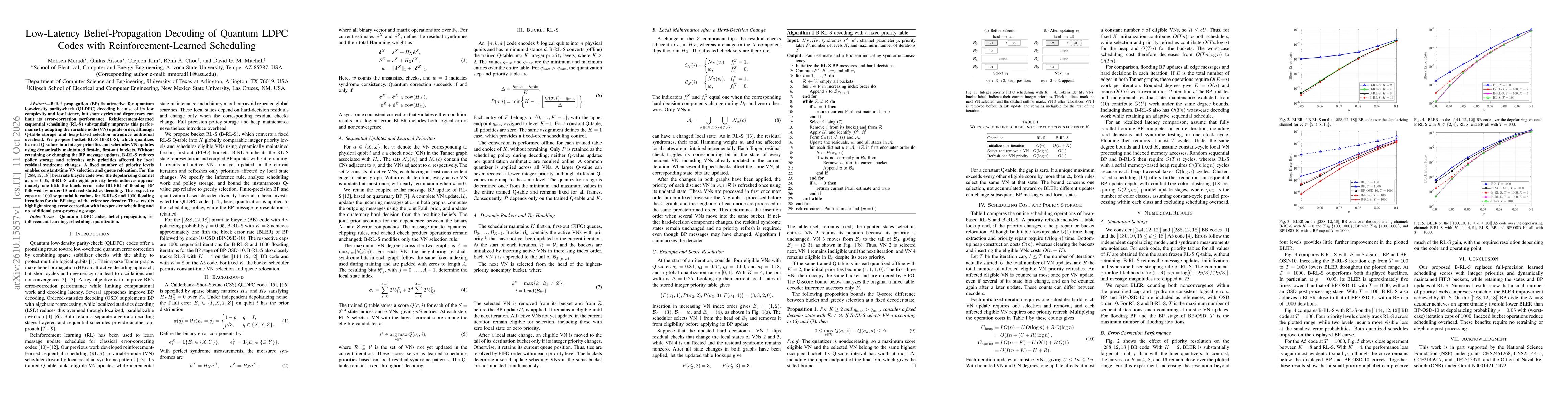 Thumbnail for Low-Latency Belief-Propagation Decoding of Quantum LDPC Codes with Reinforcement-Learned Scheduling