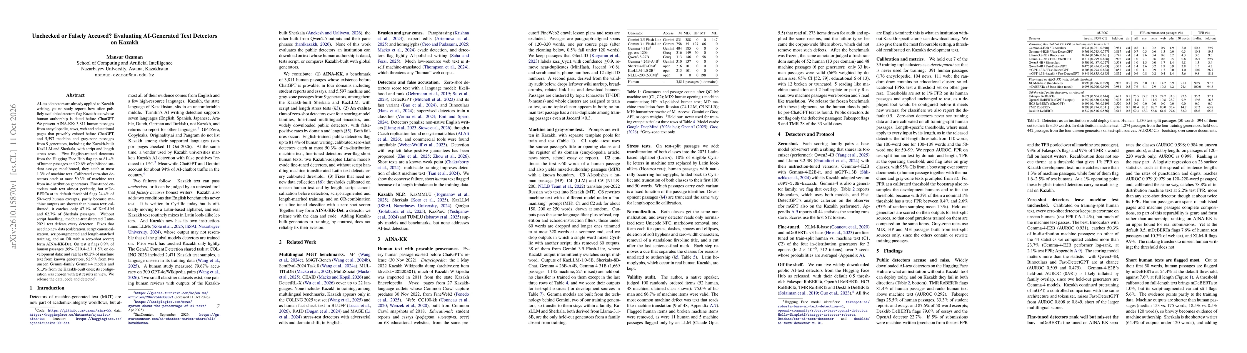 Thumbnail for Unchecked or Falsely Accused? Evaluating AI-Generated Text Detectors on Kazakh