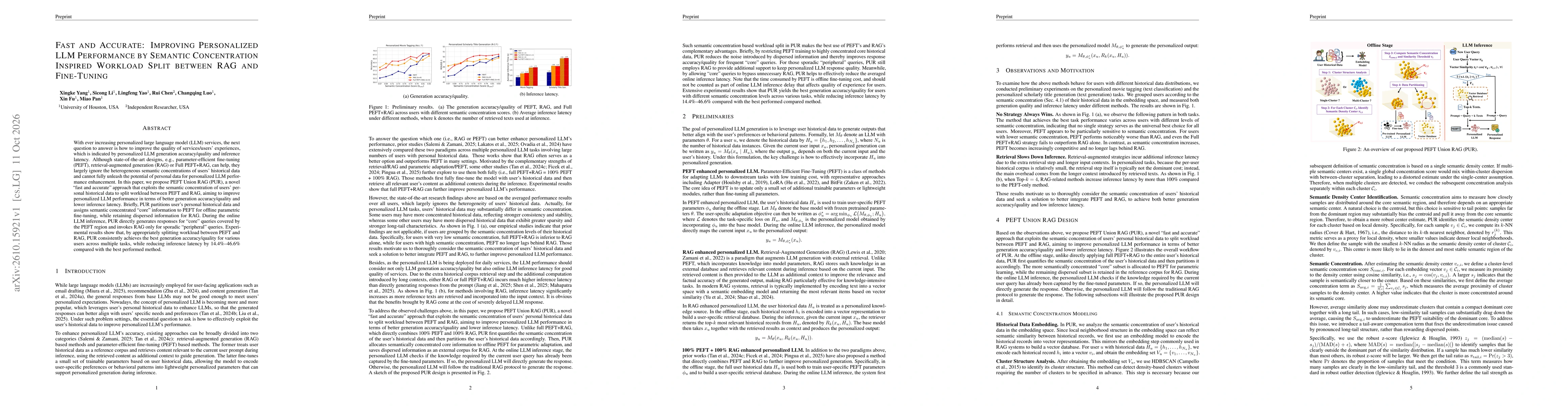 Thumbnail for Fast and Accurate: Improving Personalized LLM Performance by Semantic Concentration Inspired Workload Split between RAG and Fine-Tuning