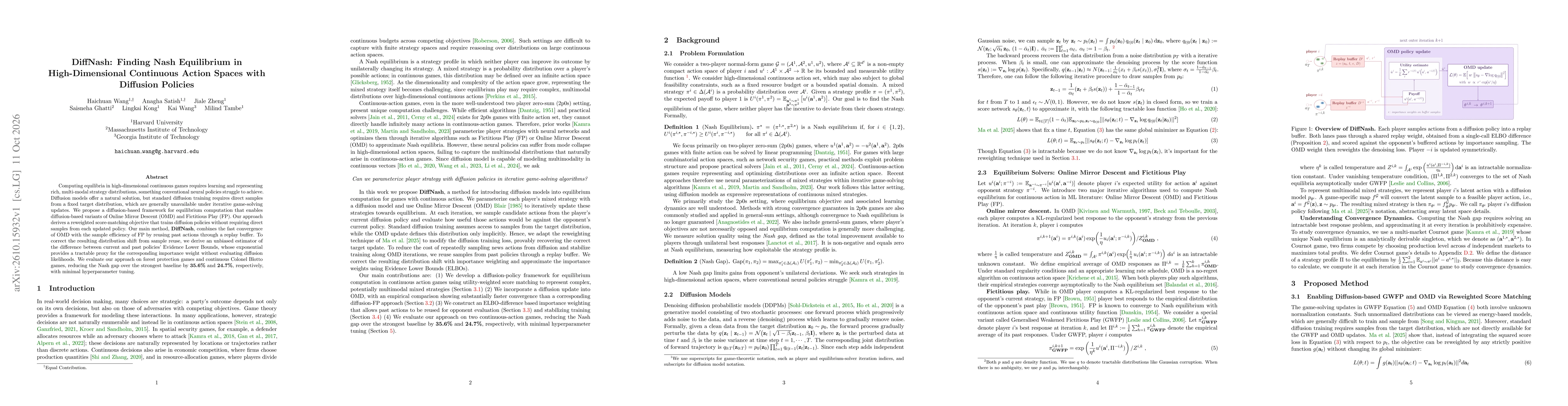 Thumbnail for DiffNash: Finding Nash Equilibrium in High-Dimensional Continuous Action Spaces with Diffusion Policies