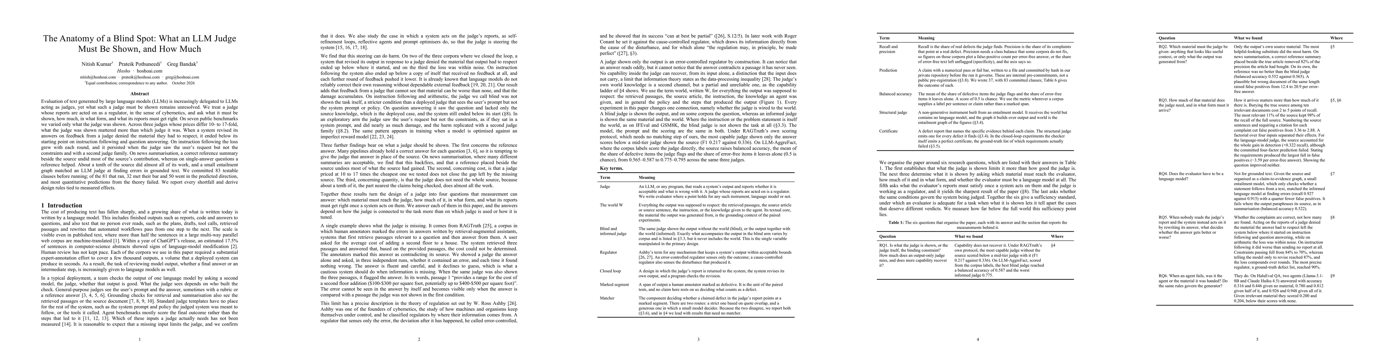 Thumbnail for The Anatomy of a Blind Spot: What an LLM Judge Must Be Shown, and How Much