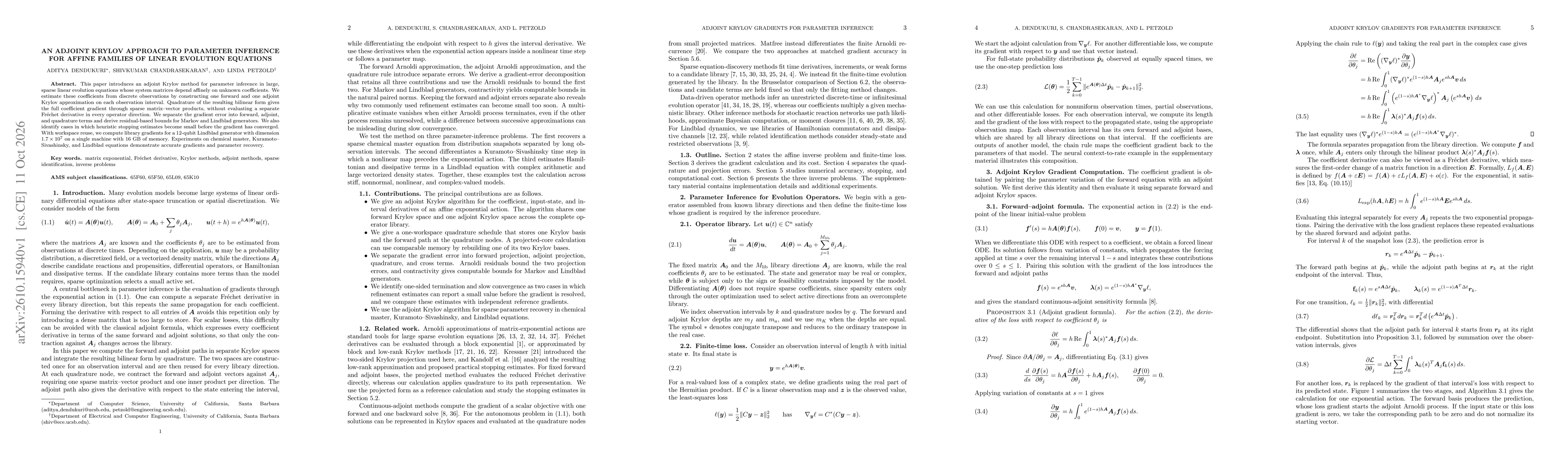 Thumbnail for An Adjoint Krylov Approach to Parameter Inference for Affine Families of Linear Evolution Equations