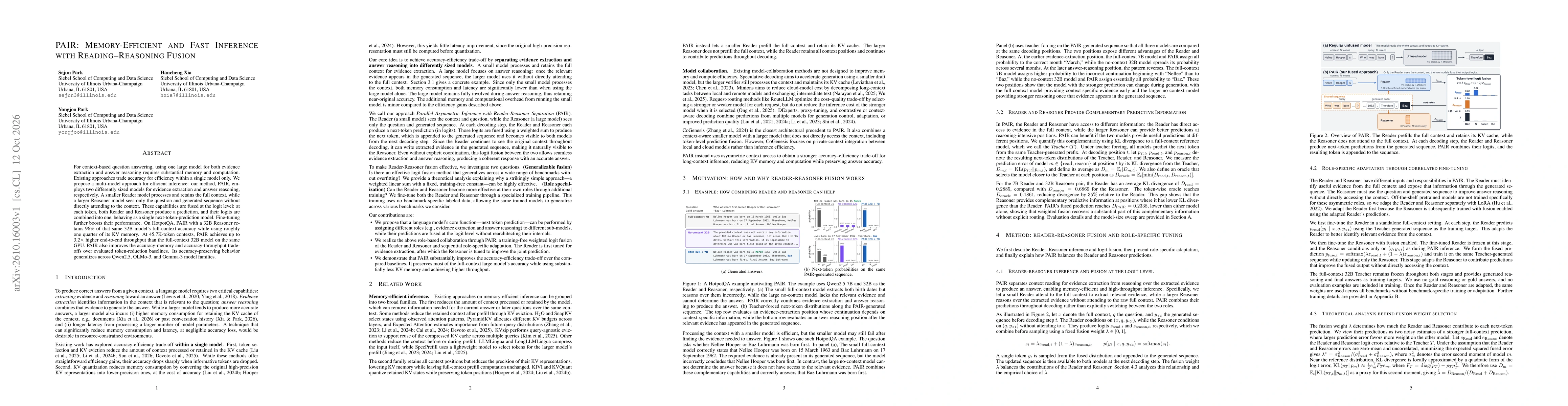 Thumbnail for PAIR: Memory-Efficient and Fast Inference with Reading--Reasoning Fusion