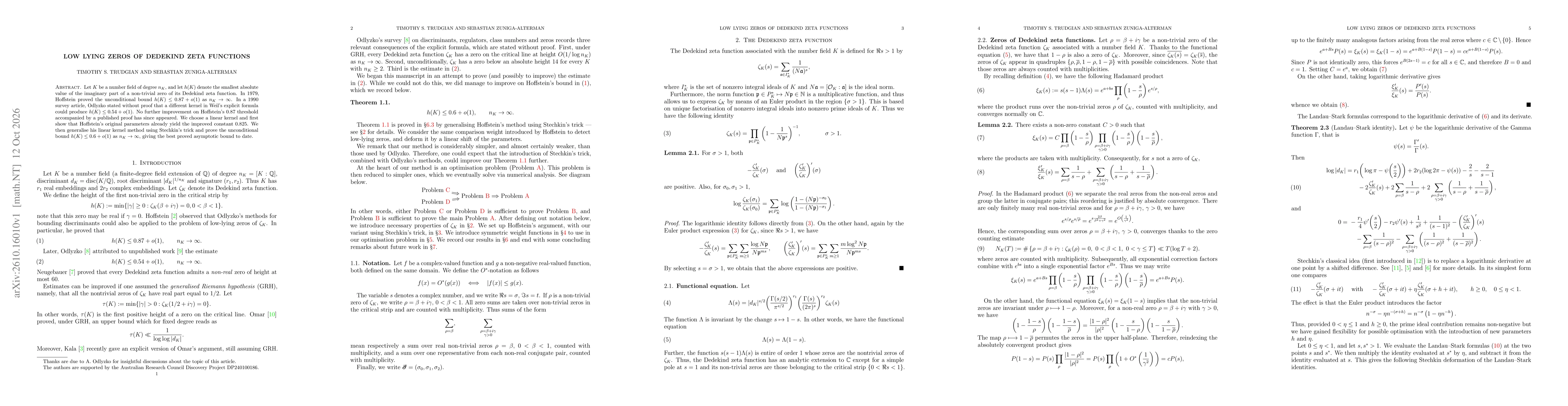 Thumbnail for Low Lying Zeros of Dedekind Zeta Functions