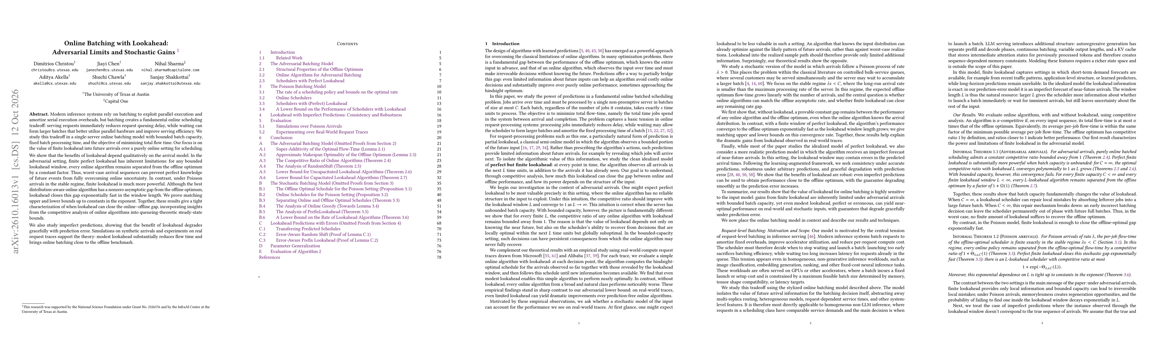 Thumbnail for Online Batching with Lookahead: Adversarial Limits and Stochastic Gains