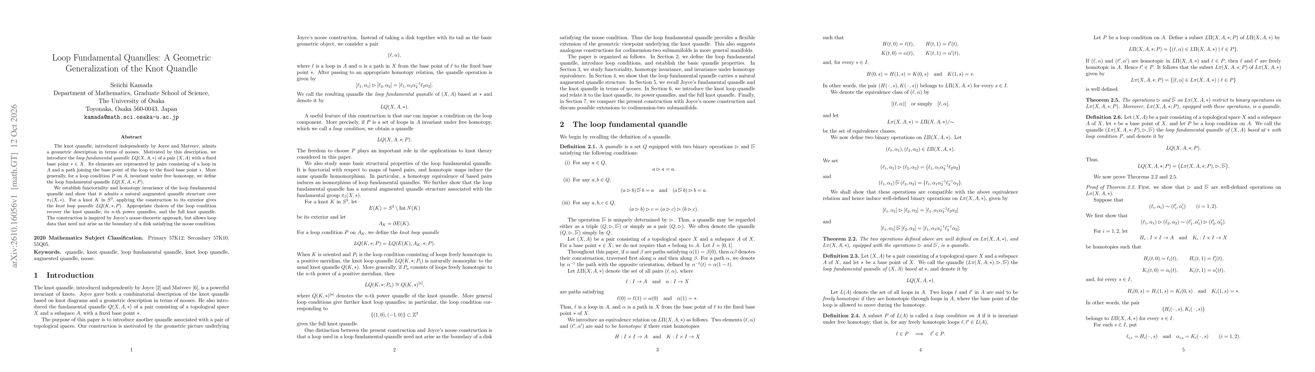 Thumbnail for Loop Fundamental Quandles: A Geometric Generalization of the Knot Quandle