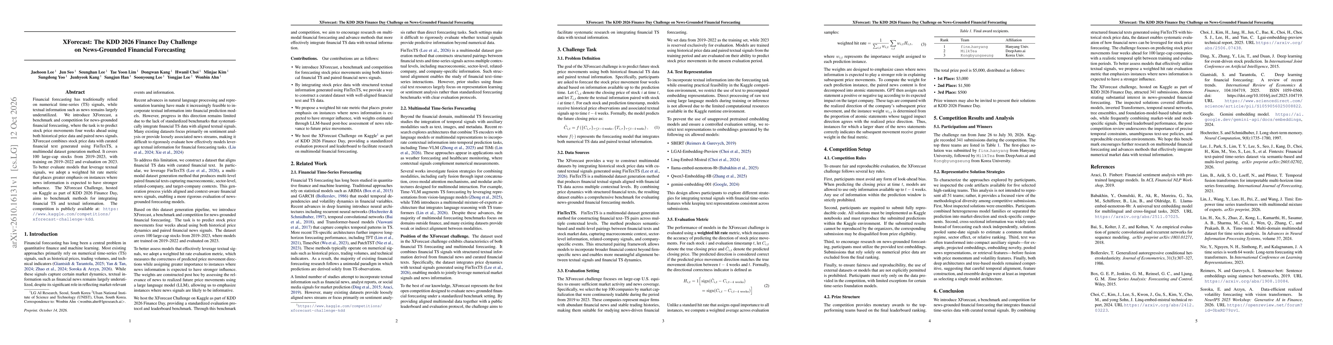 Thumbnail for XForecast: The KDD 2026 Finance Day Challenge on News-Grounded Financial Forecasting