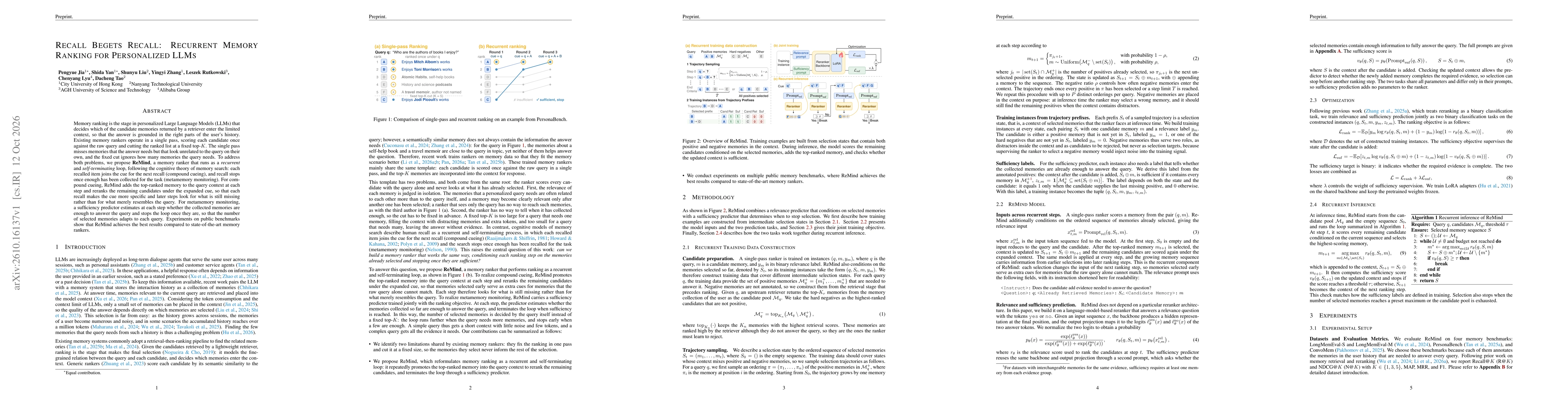 Thumbnail for Recall Begets Recall: Recurrent Memory Ranking for Personalized LLMs