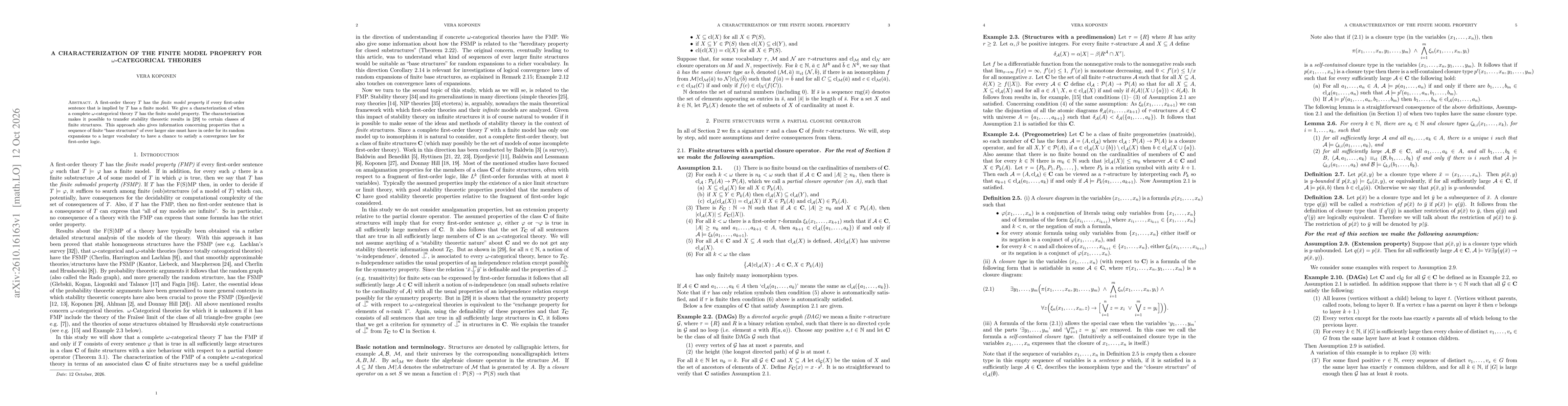Thumbnail for A characterization of the finite model property for $ω$-categorical theories