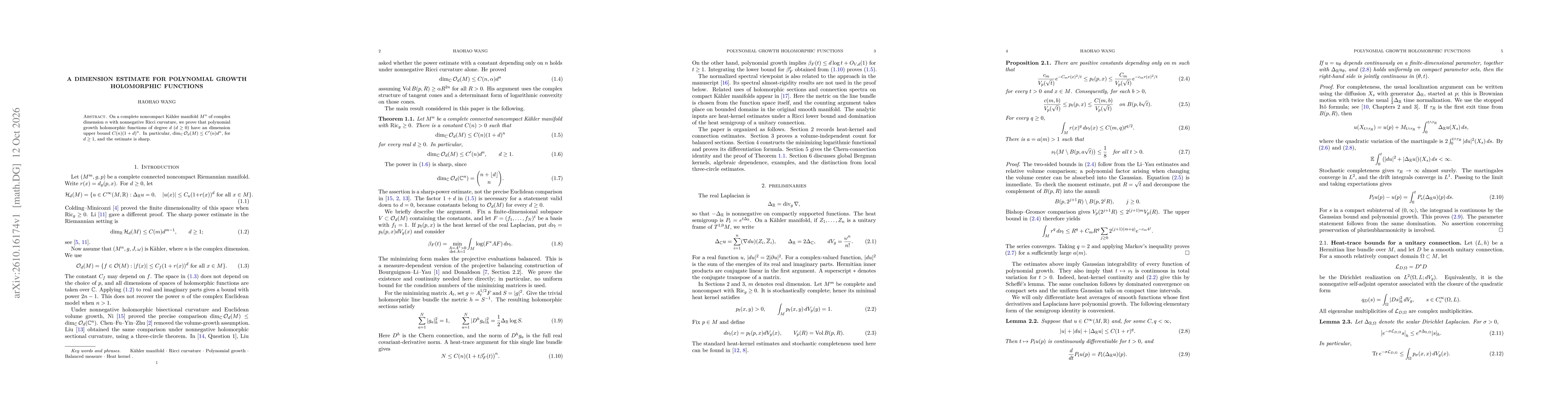 Thumbnail for A Dimension Estimate for Polynomial Growth Holomorphic Functions