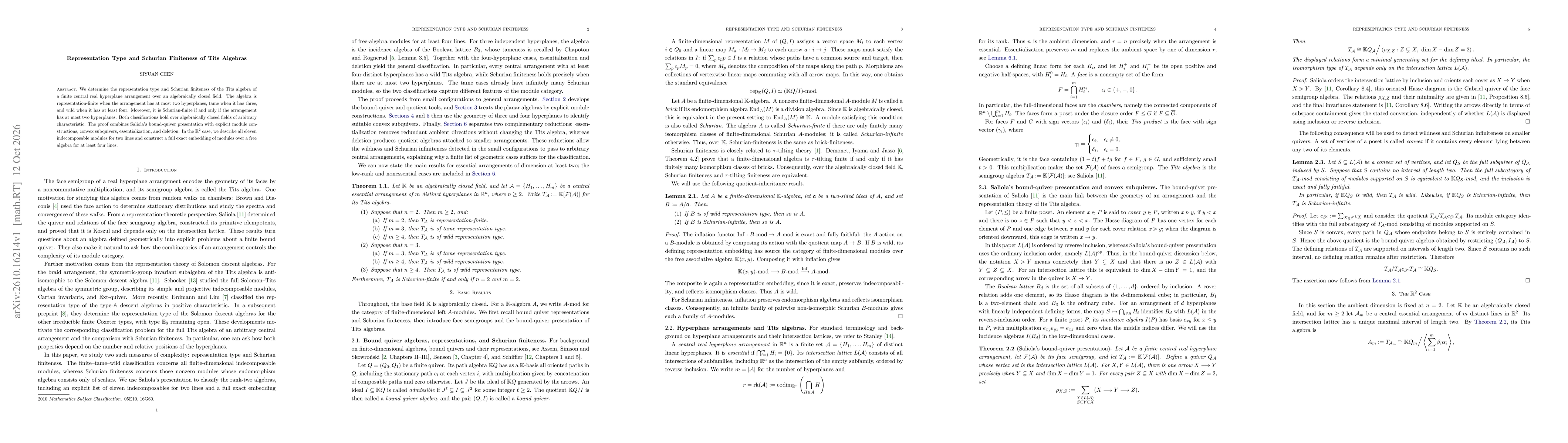Thumbnail for Representation Type and Schurian Finiteness of Tits Algebras